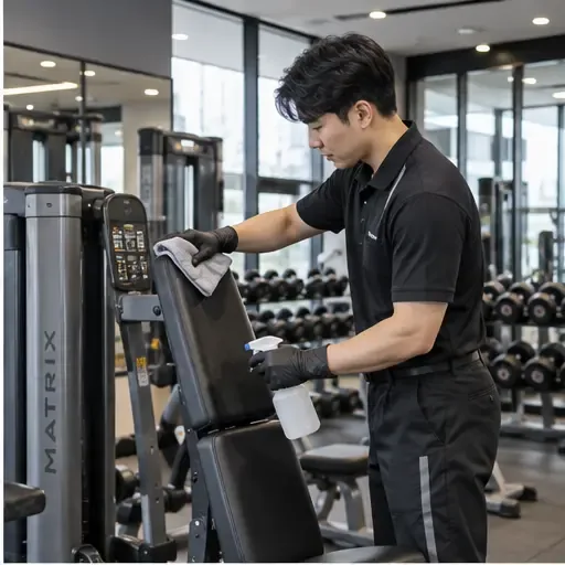 광주 북구 신안동 헬스장 운동시설 필라테스 피트니스 청소 운동기구와 손잡이 접촉면을 위생적으로
