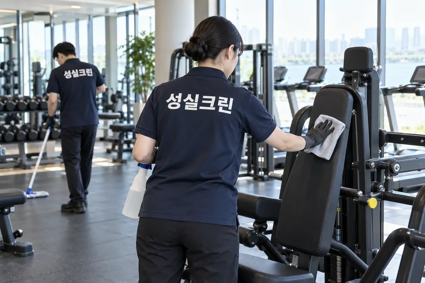 성실크린 광주 북구 신안동 헬스장 운동시설 필라테스 피트니스 청소 현장